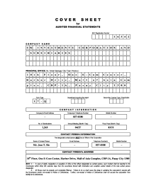 Cover Sheet for Financial Statement  Form