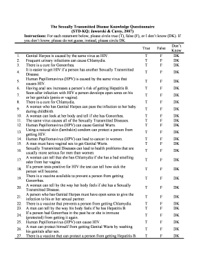 The Sexually Transmitted Disease Knowledge Questionnaire  Form