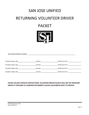  RETURNING VOLUNTEER DRIVER Sjusd 2015-2024