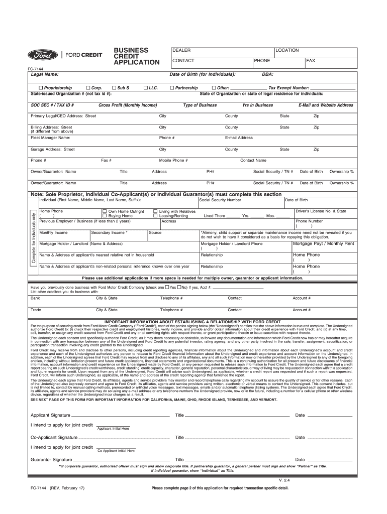  Ford Credit Application Fillable PDF 2017-2024