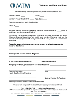 Mtm Distance Verification Form