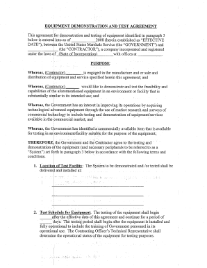 Equipment Demonstration and Test Agreement  Form