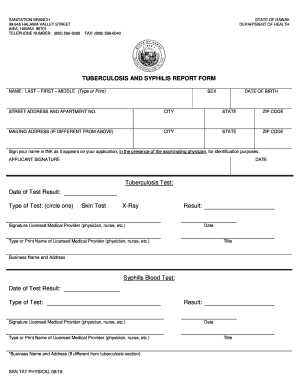  Tuberculosis and Syphilis Report Form 2016-2024