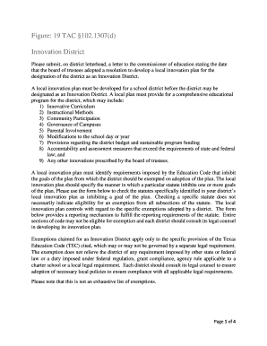 Figure 19 TAC 102 1307d Innovation District Texas Education  Form