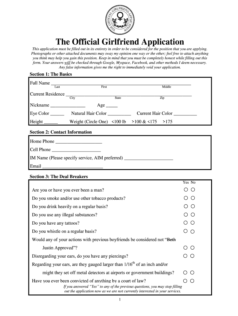 Girlfriend Application  Form