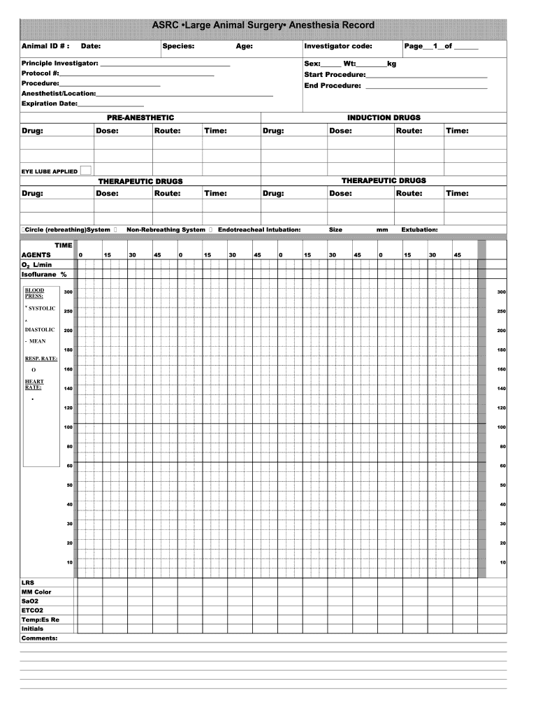 ASRC Large Animal Surgery Anesthesia Record  Form