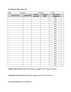 Operant Observation Data Sheet Vkc Mc Vanderbilt  Form