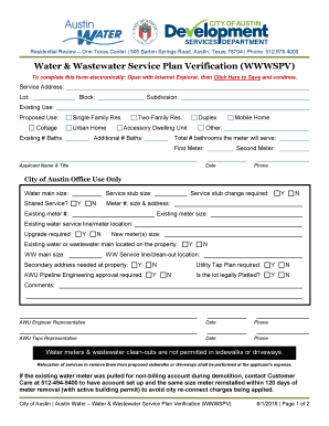  Water & Wastewater Service Plan Verification WWWSPV Form for Water & Wastewater Service Plan Verification WWWSPV in Aust 2016