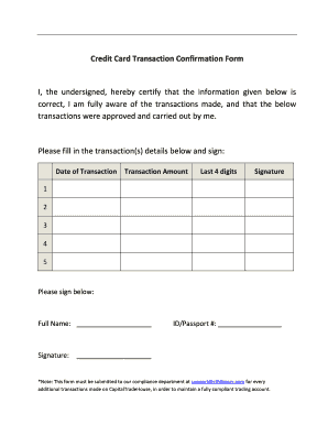 Credit Card Transaction Confirmation Form