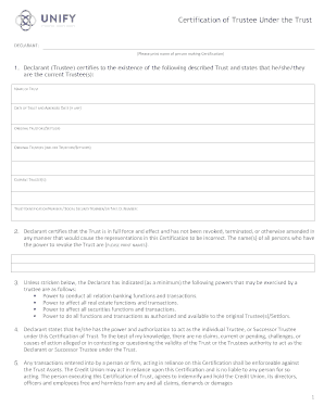 CERTIFICATION of TRUSTEE under the TRUST  Form