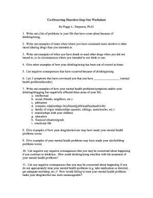 Co Occurring Disorders Worksheets PDF  Form