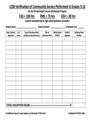 LCSB Verification of Community Service Performed in Grades 9 12 Lake K12 Fl