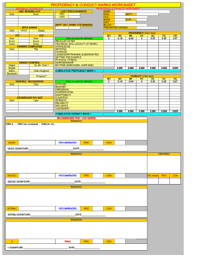 Proficiency and Conduct Marks Worksheet  Form