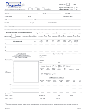 Personal Court Reporters, Inc Court Reporter Worksheet Court Reporter Worksheet  Form