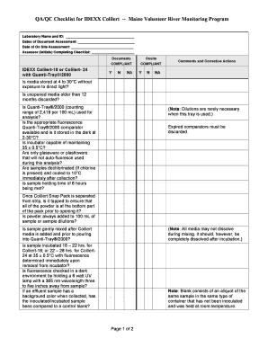 QAQC Checklist for IDEXX Colilert Maine Volunteer River Maine  Form