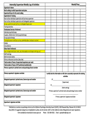 Internship Supervisee Weekly Log of Activities  Form