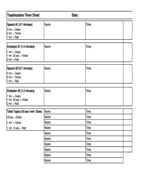 Toastmasters Timer Sheet  Form