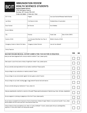 Bcit Immunization Review  Form