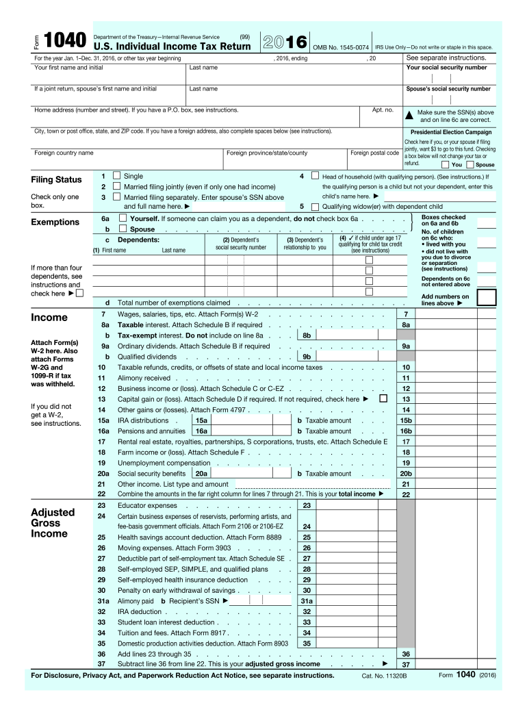 Get and Sign 1040 Form 2016