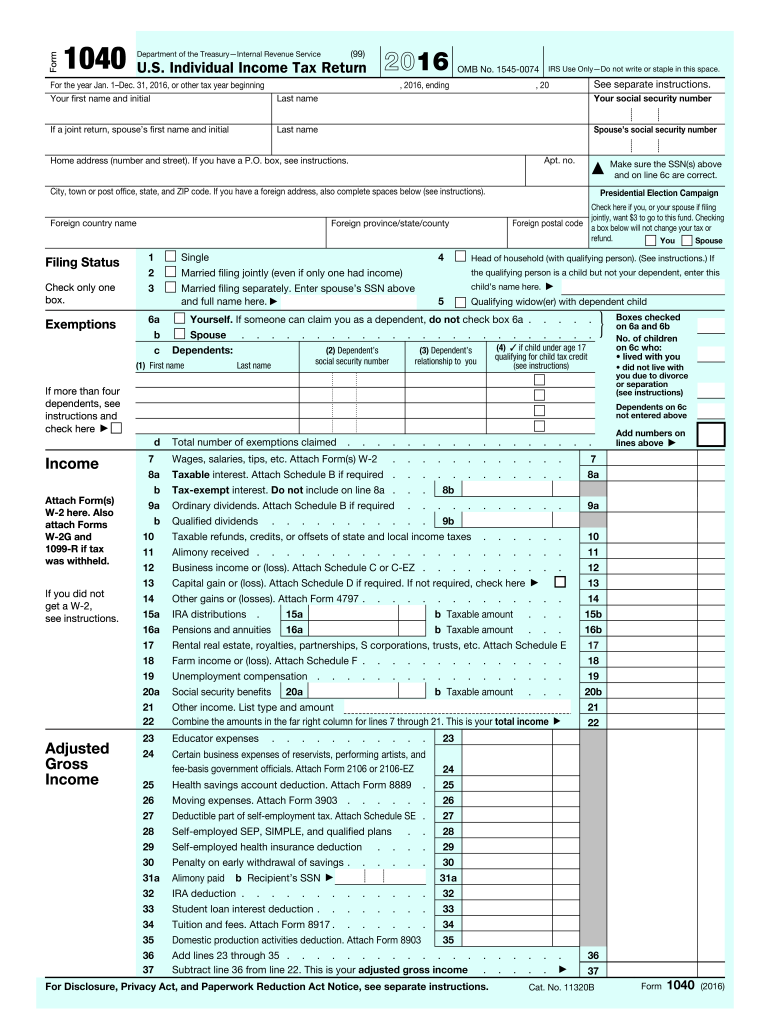  1040 Form 2016