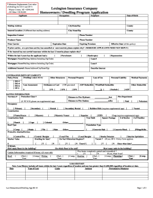 Lexington Insurance Company Homeowners Dwelling Program  Form