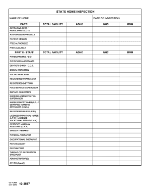 10 3567 STATE HOME INSPECTION STAFFING PROFILE  Form