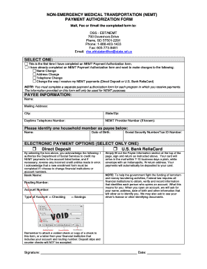 Non Emergency Medical Transportation Nemt Payment Authorization Form