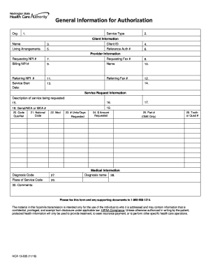 General Information for Authorization Washington State Health Care Authority Presents General Information for Authorization Form