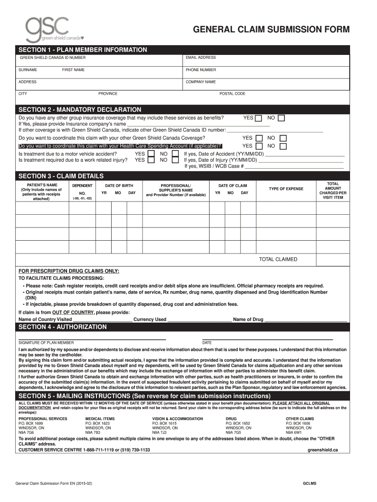  Green Shield Claim 2015-2024