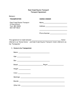 Horse Transport Contract Template  Form