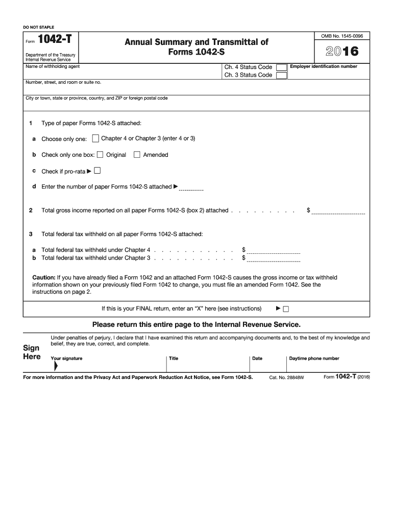  1042 T Form 2016