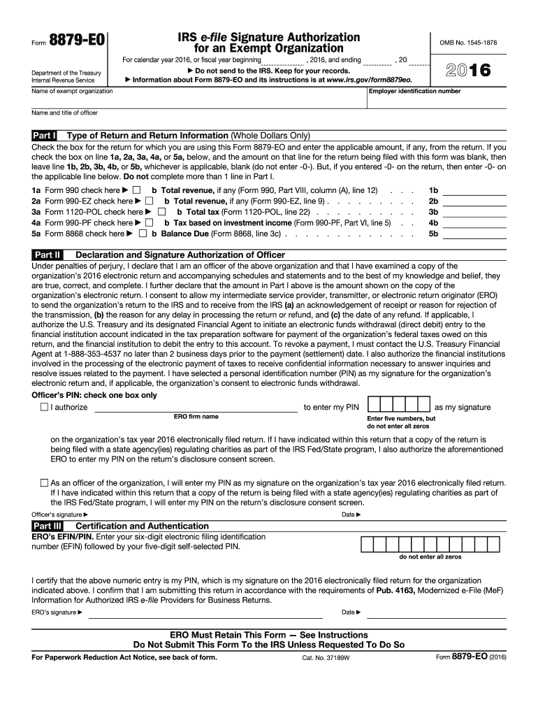  Form 8879 Eo 2016