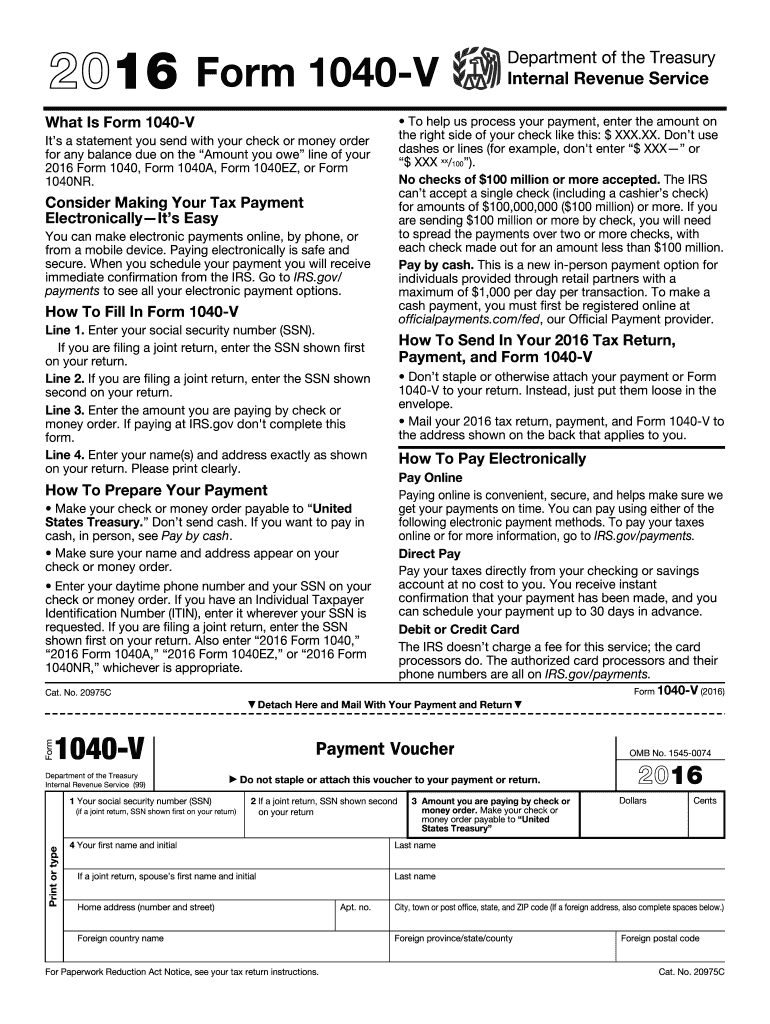  Irs Form 1040 V 2016