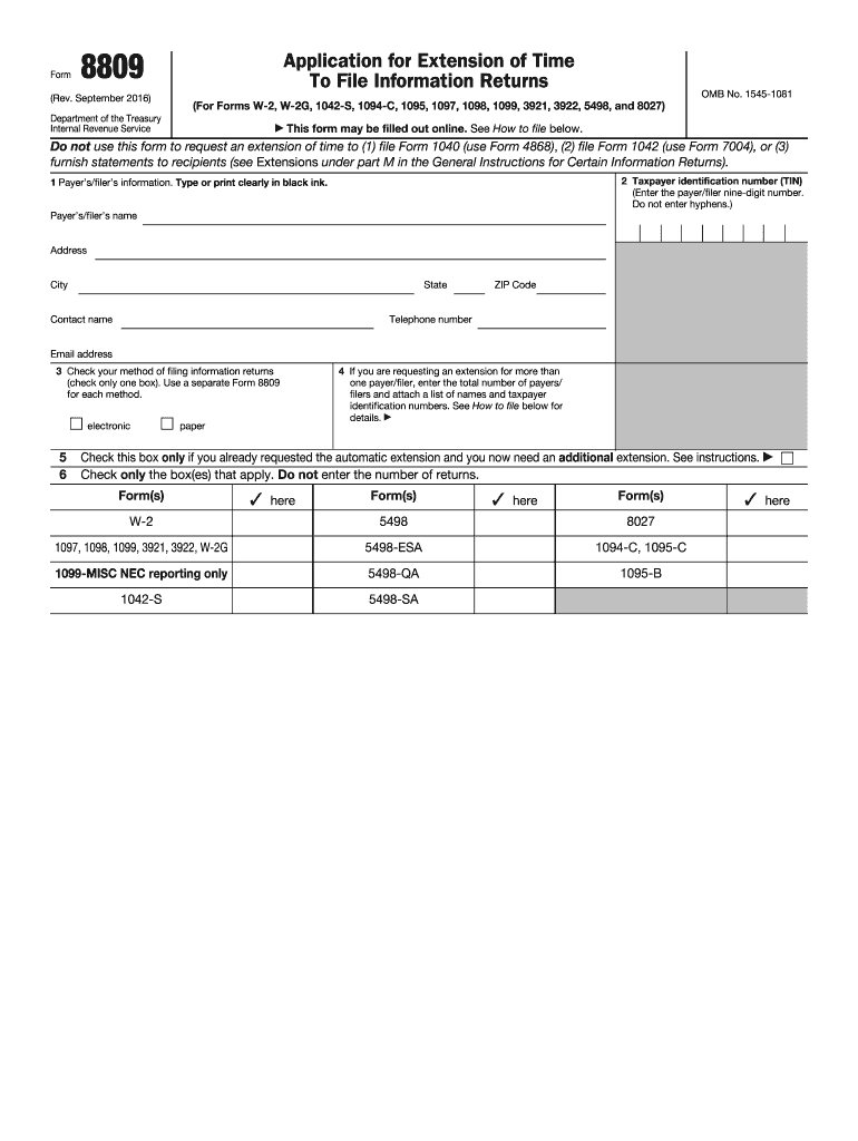 Get and Sign Form 8809 2016