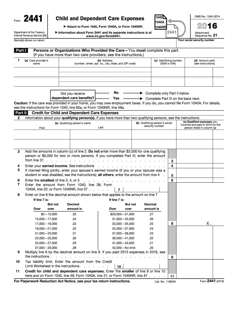  Form 2441 2016