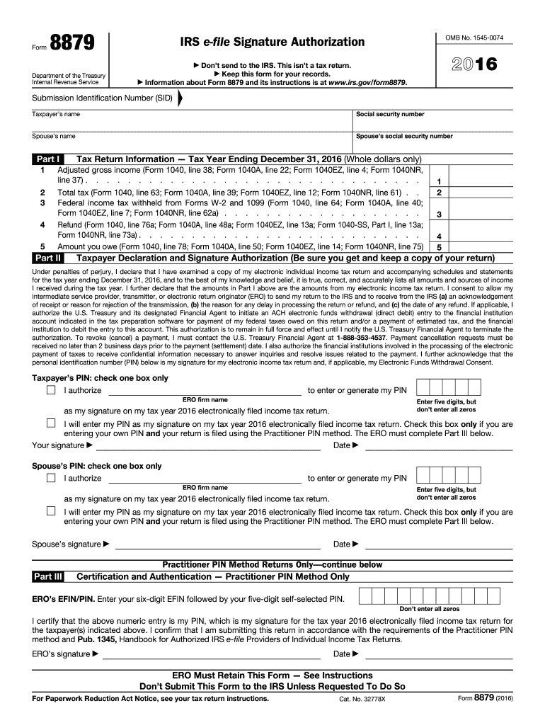  8879 Form 2016