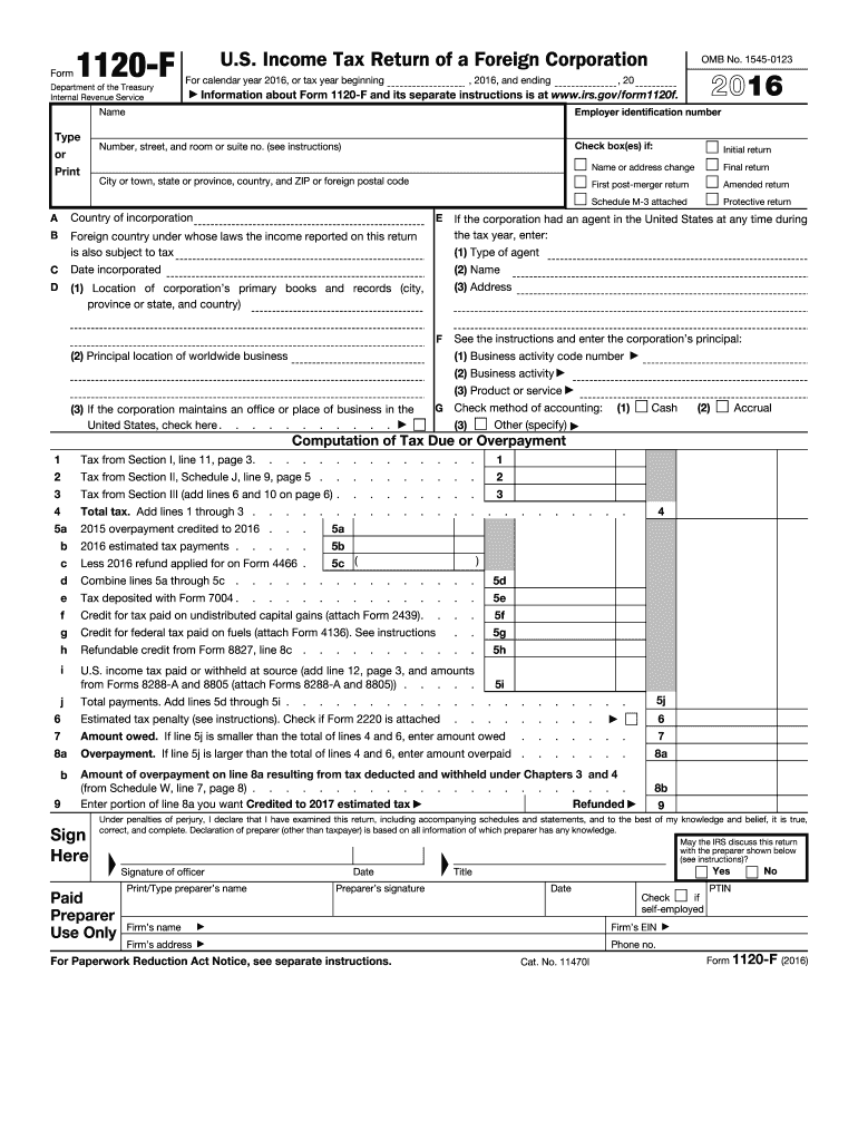 Get and Sign Form 1120 F U S Income Tax Return of a Foreign Corporation 2016