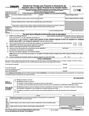  Form 2350SP Application for Extension of Time to File U S Income Tax Return Spanish Version Irs 2016