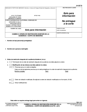 JV 257 S Change to Restraining Order After Hearing Juvenile CLETS JUV Spanish Judicial Council Forms Courts Ca