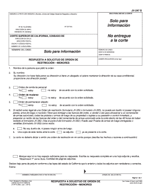 JV 247 S Answer to Request for Restraining Order Juvenile Spanish Judicial Council Forms Courts Ca