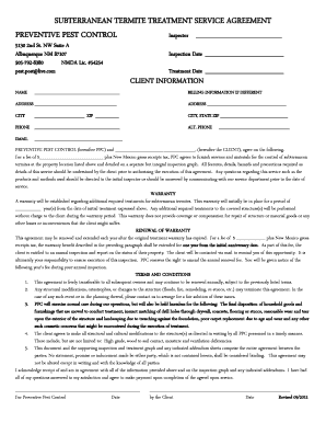 SUBTERRANEAN TERMITE TREATMENT SERVICE AGREEMENT  Form