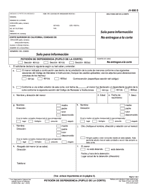  JV 600 S Juvenile Wardship Petition Spanish Judicial Council Forms  Courts Ca 2016