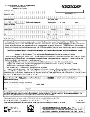 ImmTrac Registration and Consent Form for Children under 18 This Form Should Be Used by Parents and Guardians of Children under 
