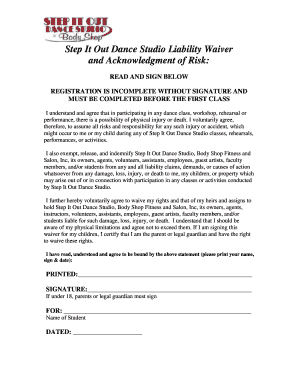 Dance Class Waiver Template  Form
