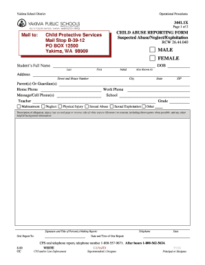 Child Abuse Reporting Form Yakima School District