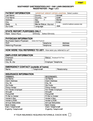 SOUTHWEST GASTROENTEROLOGY OAK LAWN ENDOSCOPY  Form