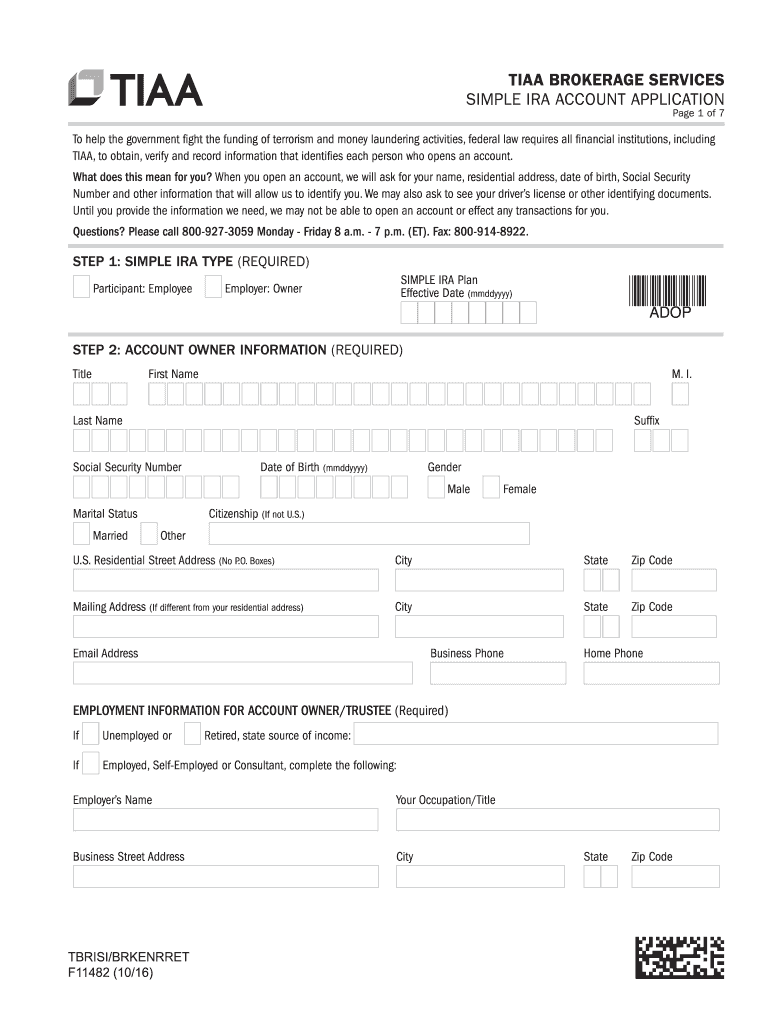  SIMPLE IRA ACCOUNT APPLICATION 2016-2024