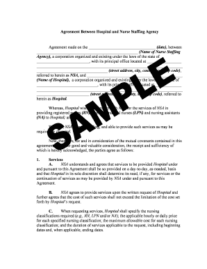 Agreement between Hospital and Nurse Staffing Agency  Form