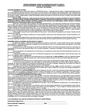 ARIZONA SNOWBOWL PARENTALGUARDIAN RELEASE of LIABILITY,  Form