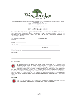 Printable Counselling Contract Template Form